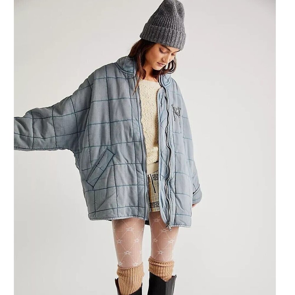 Free People Dolman Quilted Knit Jacket Top Oversized Zip-up Slouchy M New